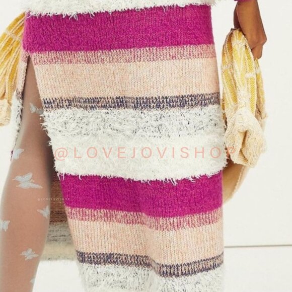 Bohemian | NWT! Free People Mohair Knit Sweater Dress | Cozy Raspberry & Peach - Picture 2 of 10